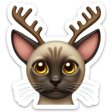 Dark Siamese cat with reindeer Christmas antlers sticker