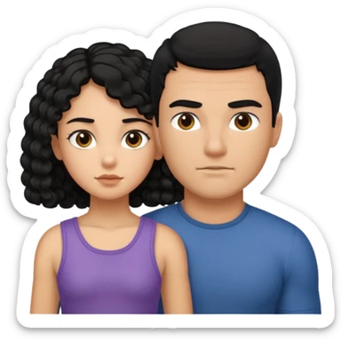 A strong man with short straight black hair protecting a shorter girl with long curly black hair sticker