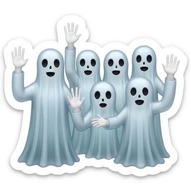 Fantasmas con un fusil y haciendo hola y chao con la manos sticker