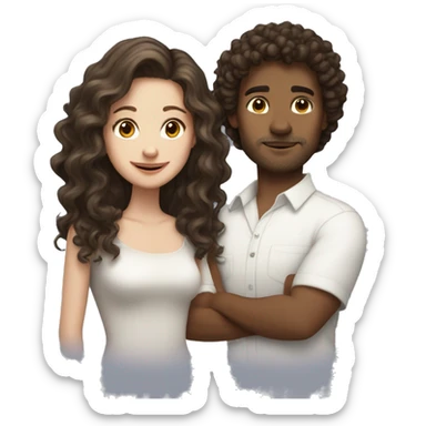 A white brunette girlfriend atraight hair and a slightly darker boyfriend with curly brown hair  sticker