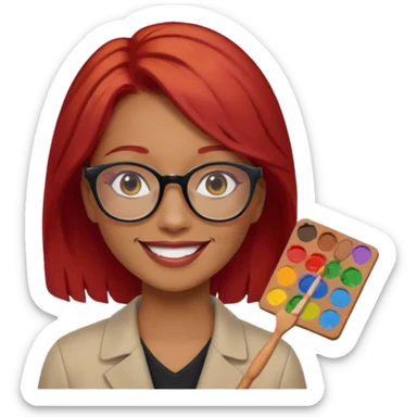 Painting Hold. Women painting smilling   Cheveux roux lunette sticker