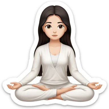 brown to white girl with super long brown to black hair meditating with white clothes sticker