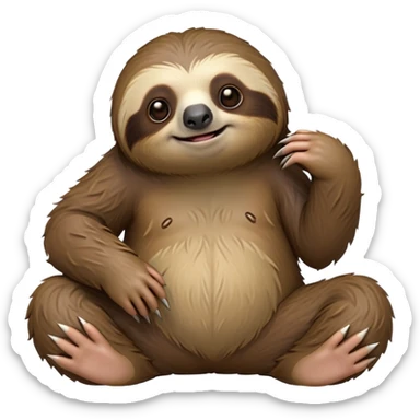 cinematic-sloth-realistic-full-body-sitting-emoji,-long-curved-claws-clinging,-thick-shaggy-brown-fur-slightly-ruffled,-head-tilted-dramatically,-slow-blinking-eyes-filled-with-serene-wisdom,-simplified-yet-realistic-focused-features,-highly-detailed,-glowing-with-an-almost-sarcastic-glow sticker