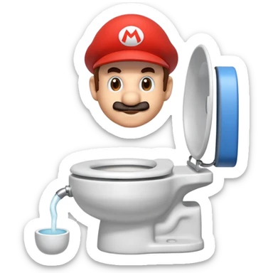 Mario's neck and head only sticking out of the middle of the bowl of a white toilet sticker
