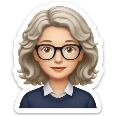 white middle-aged woman with wavy medium hair, hazel eyes, and glasses sticker
