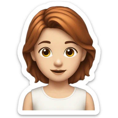 White young girl with dark copper-colored hair tied back with a white young boy with brown hair sticker