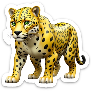 cinematic-jaguar-realistic-full-body-standing on all fours-emoji,-sleek-powerful-frame-poised-for-action,-yellow-fur-adorned-with-bold-black-rosettes,-head-tilted-dramatically,-piercing-green-eyes-locked-onto-its-prey,-simplified-yet-realistic-focused-features,-highly-detailed,-glowing-with-an-almost-sarcastic-glow sticker