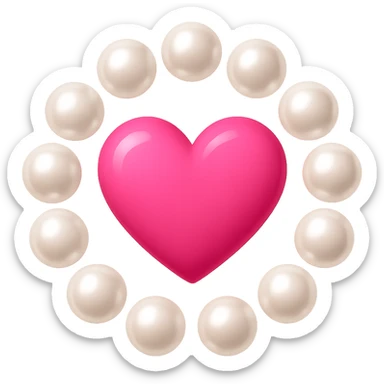 Create a pink heart surrounded by pearls in the style of emoji, with no background. The style should resemble apple style emojis with a clean and concise look. sticker