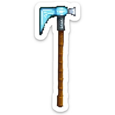 pixelated Minecraft diamond pickaxe with brown handle sticker