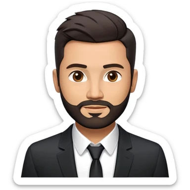 Good-looking broad-shouldered TV host in his mid-40s with light brown skin, short black hair with defined fade, light scruff beard, square face with pronounced jawline, friendly expression, open black jacket, white shirt with open collar and no tie sticker