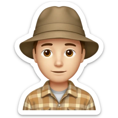 Homem com camisa xadrez manga longa e chapéu sticker