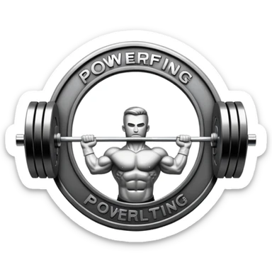 Iconic emblem of powerlifting, featuring a heavy barbell with weights on each side. The barbell is positioned in a dynamic way, emphasizing the power and intensity of the sport. The emblem is bold and sleek, conveying the essence of professional powerlifting.  sticker