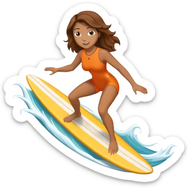 Woman with brown hair surfing wave in 3d sticker