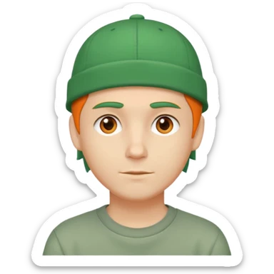 white guy, short green hair, orange cap worn backwards, casual street style sticker