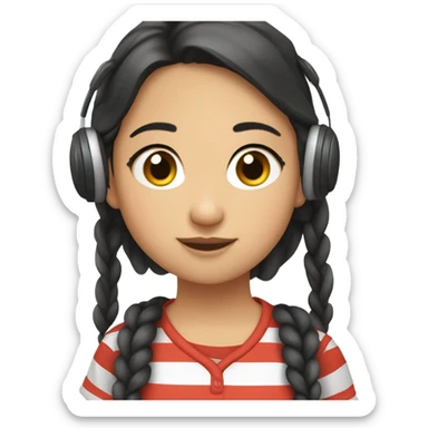kyrgyz girl programmer with strippled shirt sitting with ear buds sticker