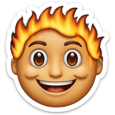 A emoji with half of his face burnt with the emoji having a big grin sticker