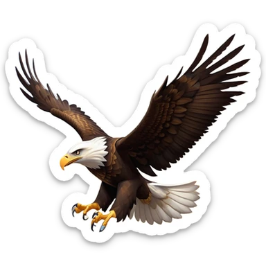 cinematic-eagle-realistic-full-body-soaring-emoji,-massive-wings-spread-wide-against-the-open-sky,-sharp-beak-curved-and-powerful,-piercing-golden-eyes-scanning-the-land-below,-strong-feathered-legs-tucked-tight,-dark-brown-feathers-contrasting-against-the-clouds,-simplified-yet-realistic-focused-features,-highly-detailed,-glowing-with-a-regal-majestic-glow sticker