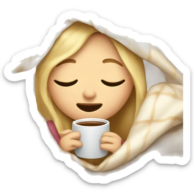 girl inside a blanket with blonde hair sipping coffee eyes closed sticker