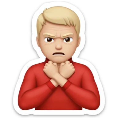 Grabbing throat with hands and looking angry with arms crossed and under chin, grabbing neck sticker