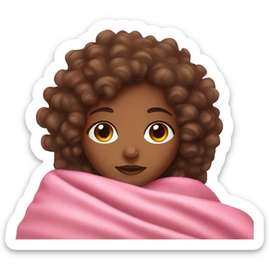 Brown skin girl with curly hair sleeping with a pink blanket sticker