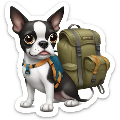 Two bostonterriers with a backpack going on a hike sticker