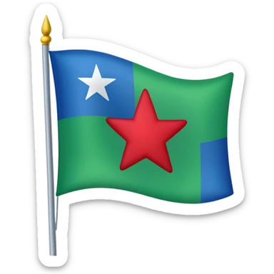 emoji flag with a green background, a blue circle in the center, and a crimson star inside the circle in iOS style sticker
