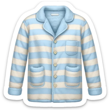 emoji of an isolated fluffy fleece pajama top with soft pastel vertical stripes, plush fuzzy texture, light grey and pastel blue tones, button-down long sleeves, neatly folded flat-lay, no person, no body, no mannequin, cozy warm winter mood, soft shading sticker