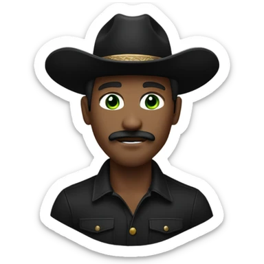 Light complexion black breaded man with a mustache and green eyes wearing a black cowboy hat  sticker