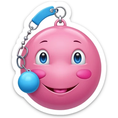 Blue ball for the gag on a ball gag with a white attachment collar with pink  studs on the collar  sticker
