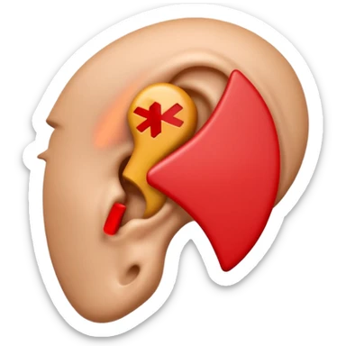 3D iPhone style emoji of a human ear with a red X mark on top, symbolizing no listening or muted, realistic ear texture, isolated on white background, soft shadows, high detail, playful and cute. sticker