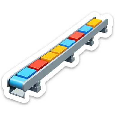 Conveyor belt moving small colored blocks in a row, representing an automated system sticker