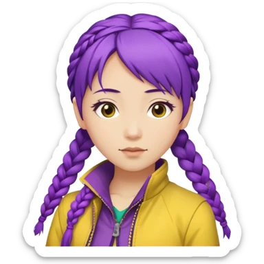 kpop hunters Rumi purple hair asian, yellow jacket braid sticker