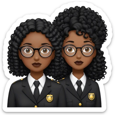 femme pilote d'avion en uniforme noir aux cheveux bouclés noir et petites lunettes arrondis identique avec des cheveux très long et la peau noir mais légèrement plus claire  sticker