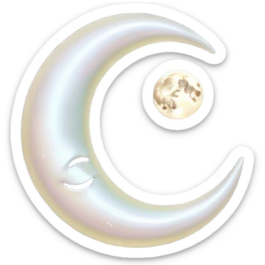 “A luxurious ultra-detailed 3D crescent moon with a high-gloss pearlescent surface, smooth reflective texture, soft glowing rim light, cinematic studio lighting, subtle light bloom, realistic depth and curvature, , floating in dark space, minimal composition,  no backgrund only no face simple sticker