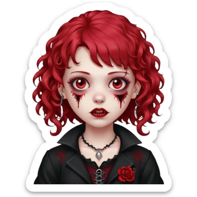 zombie girl red hair cacheado médio e franja, com piercing na boca(labret lateral), roupa gótica  sticker
