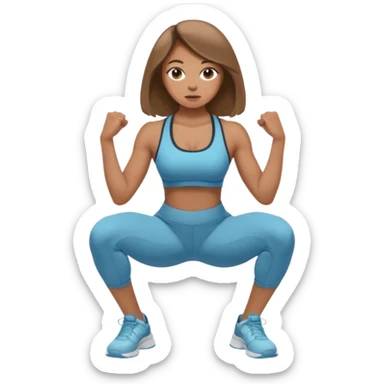 Beautiful woman with light brown shoulder length hair popping a squat without any weights sticker