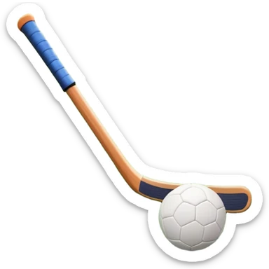 A field hockey stick and ball on a vibrant green grass field, with goalposts and clear field markings in the background. The scene emphasizes the bright, lush grass, highlighting the fast-paced and strategic nature of hockey on a well-maintained pitch. sticker