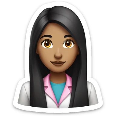 Young beautiful female scientist with long black hair and medium skin tone with pink accents sticker
