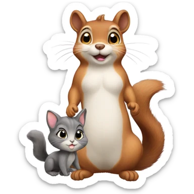 Squirrel riding a cat sticker