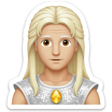 Apollo, God of Light from Gods and Goddesses with long white blonde hair, white sequin outfit sticker