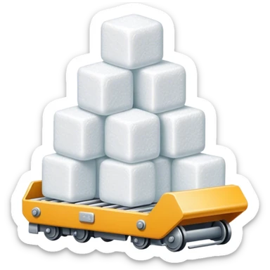 Conveyor transporting sugarcubes sticker