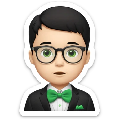 baby boy black hair in suit, with green bow, wearing glasses sticker