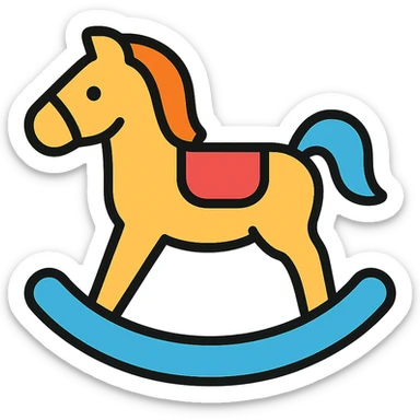 rocking horse, color outline icon style, playful colors, black outlines, friendly appearance sticker