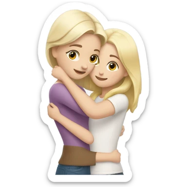 The white blonde woman hugs the white brown haired girl sticker