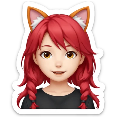 cute anime girl with cat ears, red blowing hair sticker