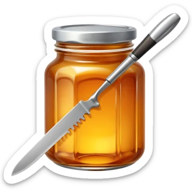 glass jar filled with honey and a metal knife sticker