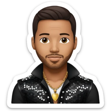 Romeo Santos with dark brown hair, black sequin outfit sticker