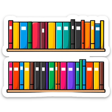 row of books on bookshelf, colorful book spines visible sticker