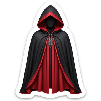 gothic hooded cloak object icon, black and crimson accents, mysterious fantasy cloak, elegant folds, 3D cartoon, mobile game icon style, centered, clean background, no text, no watermark
 
 sticker