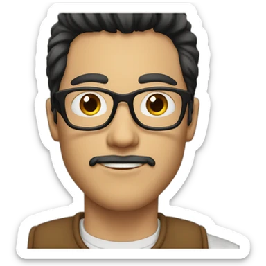 A fair skinned man with a light beard, wearing glasses with black hair parted in the middle sticker